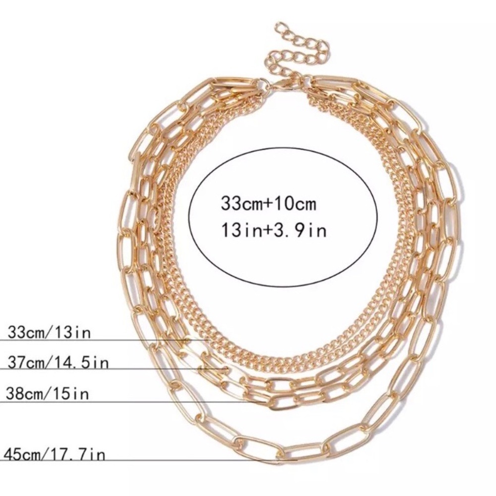 ¥ Multi Layered Gold Chain Punk Choker Necklace - Picture 5 of 5